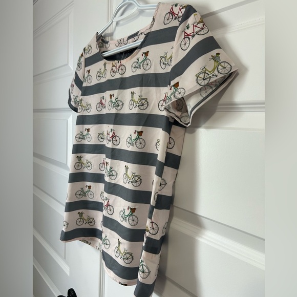 NWT Sugarhill Boutique Bicycle Print Striped Women's Tee - Picture 4 of 6